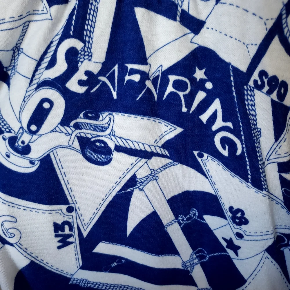 Blue & White Seafaring Nautical Circle Skirt Med Cruise Travel Coastal Resort